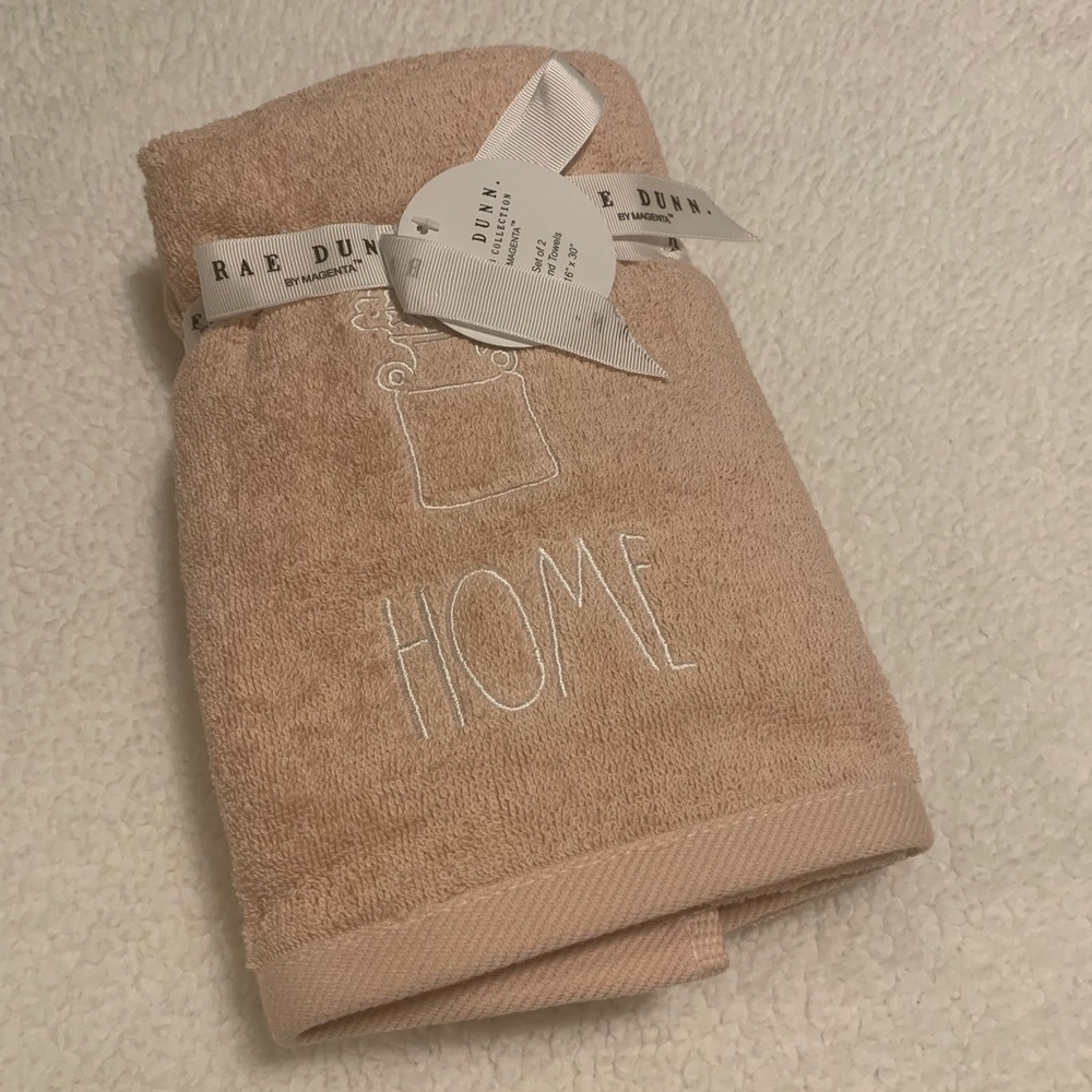 Rae Dunn Soft Pink “Home” Hand Towels for Bathroom. NWT.